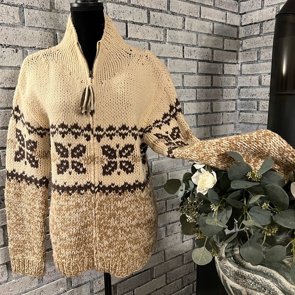 THE LIMITED HAND KNIT  Ladies Cream & Brown Zip Up Cardigan - Picture 6 of 6